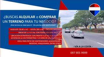 Alquiler o Venta de Terreno Via a la Costa